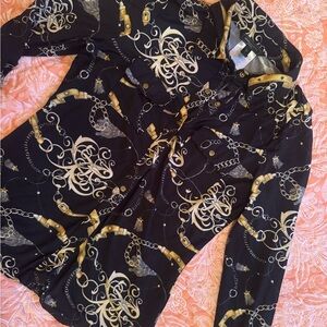 BCBGMaxAzria Black and Gold Patterned Blouse